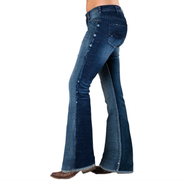 COWGIRL TUFF "Livin' On The Edge Trouser" flare stretch jeans sz 26x35L Tall - Picture 2 of 16